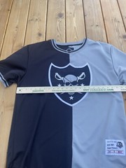 Mens XL Jersey Black Silver Maxi Milian Embroidered Skull Raiders Shirt