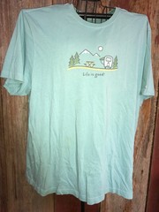 Life is good Camping mens T-Shirt turquoise blue sz TTG XXL faded………………a