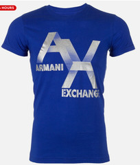ARMANI EXCHANGE Blue Silver AX LOGO Short Sleeve Slim Fit Designer T-shirt NWT