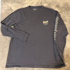 Vineyard Vines California Republic Whale Flag Pocket L/S Shirt Blue Mens Medium
