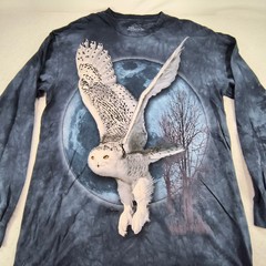 The Mountain Owl Long Sleeve Casual Graphic T Shirt Adult Mens Size L Blue