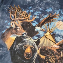 Vintage Genuine Desert Wash Tie Dye Native American Wolf Scene Size Large
