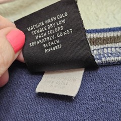Left Coast Knit Shirt Mens Large Navy Blue Striped Trim Vintage 90s Skater Style