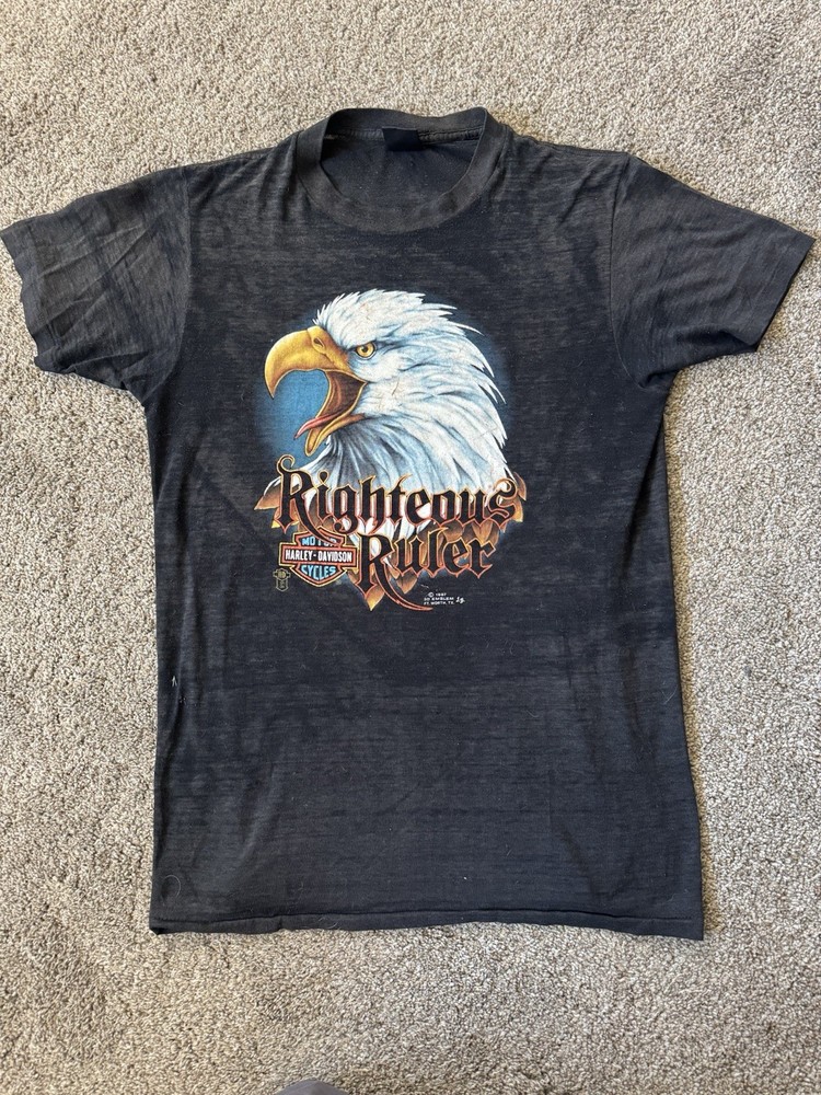 Vintage Harley Davidson 3D Emblem Shirt Large Righteous Ruler 1987 USA 50/50