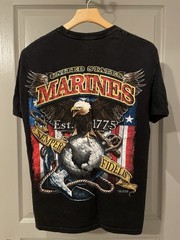 Vintage United States Marines Black Graphic T-Shirt Mens Medium Y2K 2008 7.62