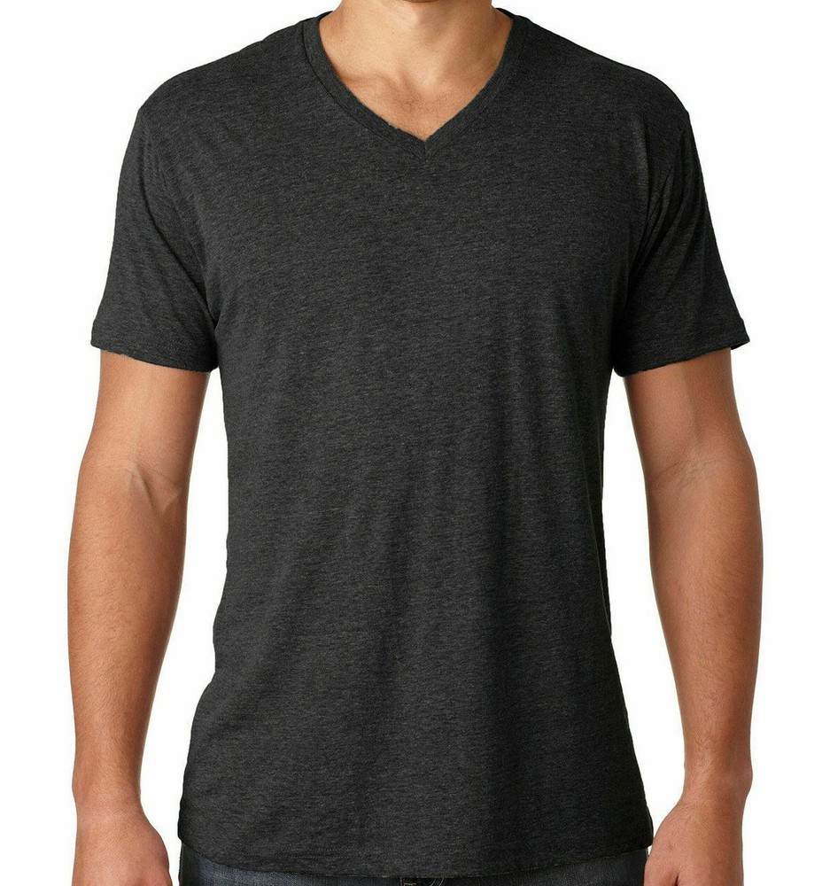 2 Pack Men’s T shirt -Next Level Tri-Blend V-neck tee shirt Vintage Black #6040