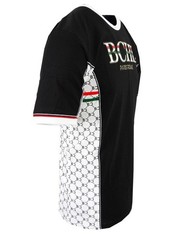 Mens T-Shirt Italian Sport Print Sides Gold Trim Bucheli Logo Slim Fit Crew Neck