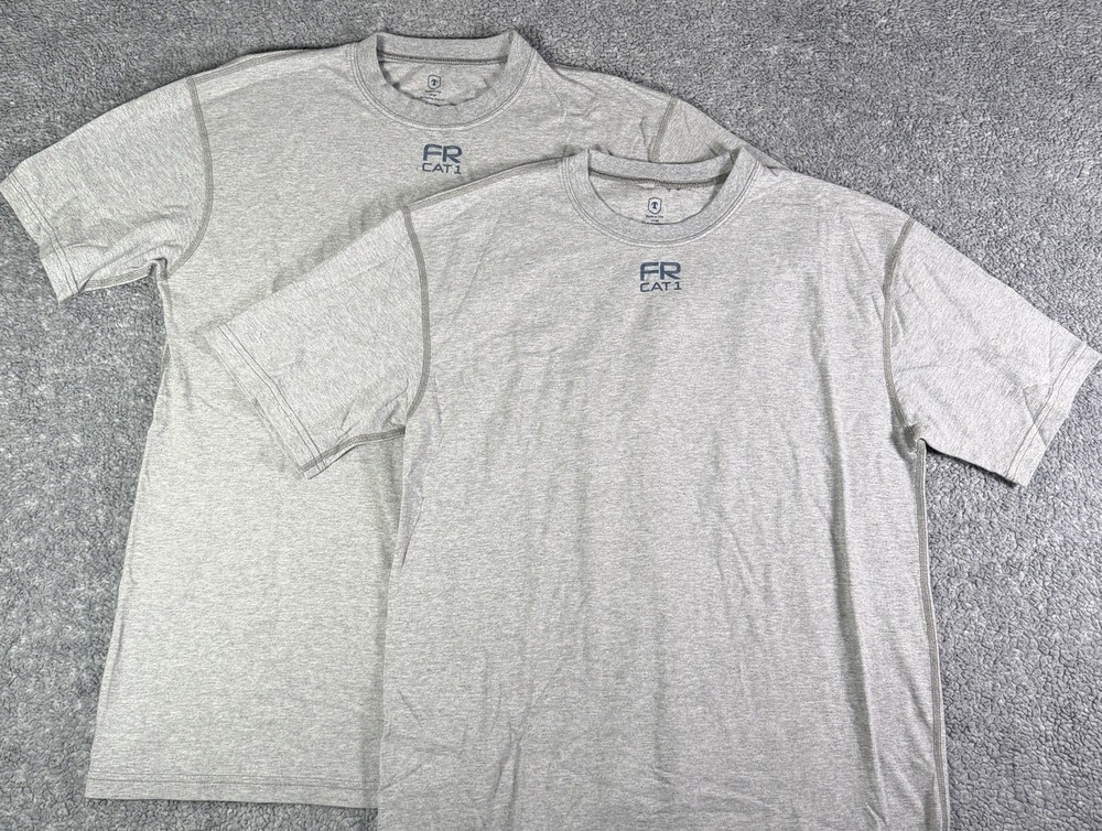 Tyndale T-Shirt Men’s Large Gray Cat 1 FR Base Layer Flame Resistant Lot Of 2
