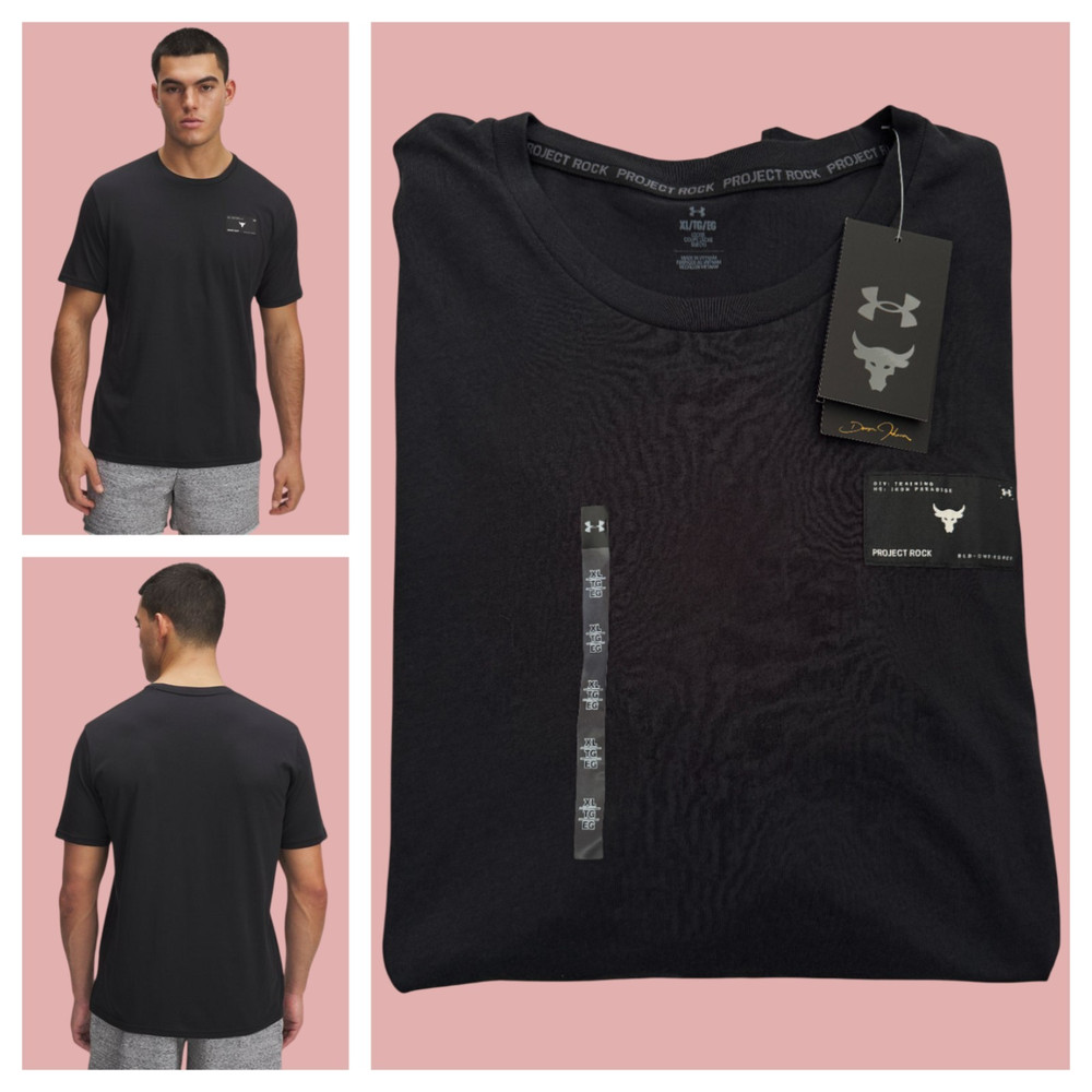Under Armour Project Rock T-Shirt Black Gym Men’s Sz M / XL / 3XL Tee New