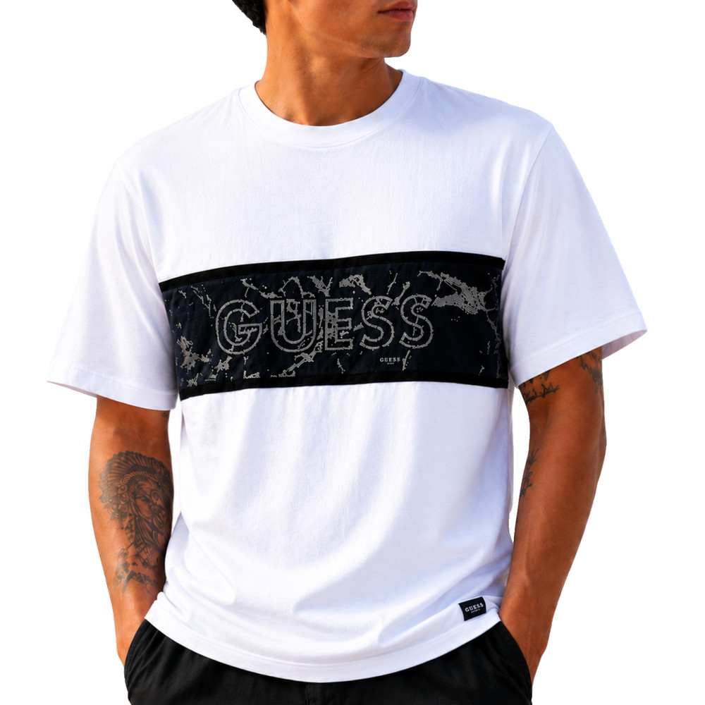GUESS Men’s White Mesh Logo Graphic T-Shirt Size S Crew Neck Short Sleeve NWT