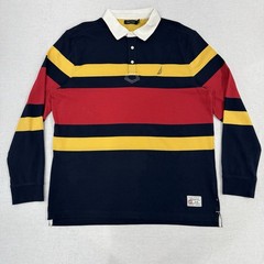 Nautica Striped Rugby Rugby Polo Shirt Men’s XL White Collar Long Sleeve