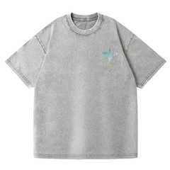 Unisex Jesus Cross Rainbow Graphic Washed T-Shirt Christian Faith Oversized Tee