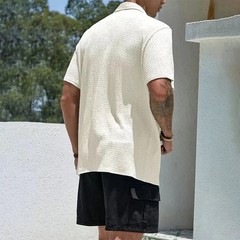 Men’s Casual Mesh T-shirt Collar Short Sleeved Top Summer Knit Shirt