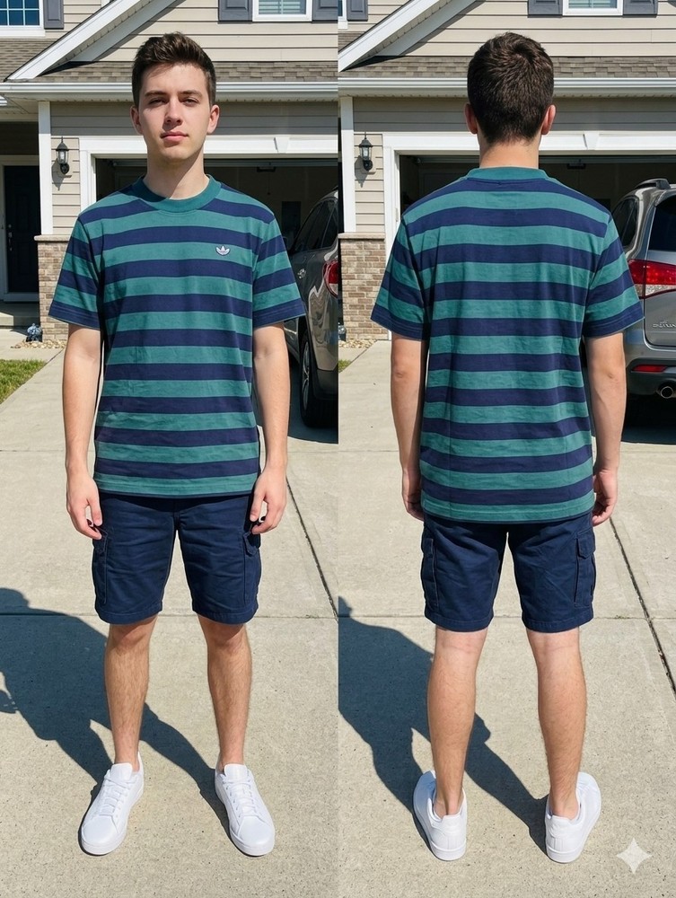 adidas Originals Samstag Colorblock Stripe Tee Green Blue Night Indigo Shirt M