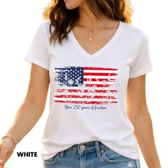 Womens Patriotic V Neck Shirt, Bella Canvas 250 Years of Freedom Floral Tee, Fou