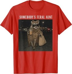 Somebody’s Feral Aunt Raccoon Iced Coffee Sarcastic Animal T-Shirt