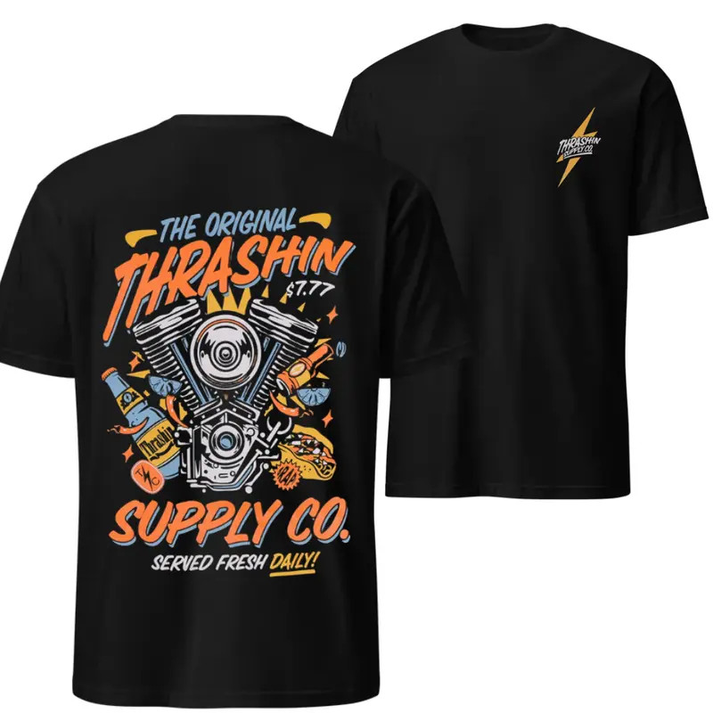 Thrashin Supply Original Fiesta T-Shirt Double Sided Motorcycle Biker Gift