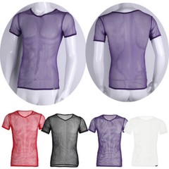 US Mens Mesh Sheer See Through Fishnet T-Shirt Casual Sexy Lingerie Top Clubwear