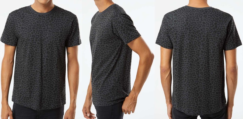 Mens Soft Fine Jersey Blended T-Shirt Black & Brown Leopard Tee S-3XL NEW!