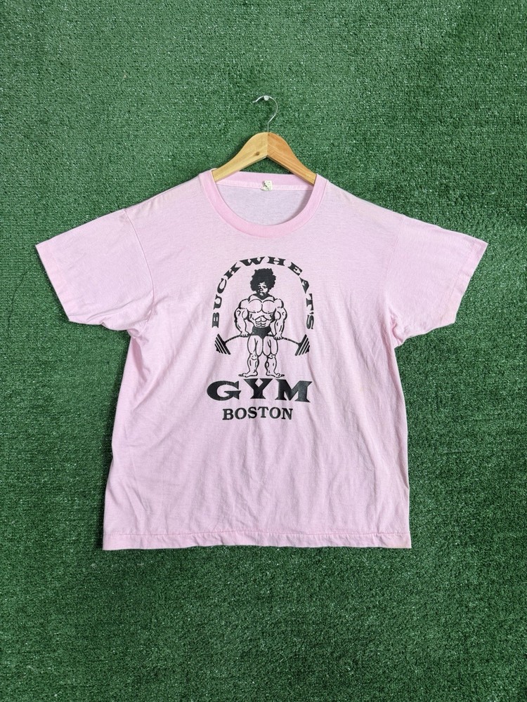 VTG 80s BuckWheat Buck’s Gym Little Rascals Gold’s Gym Pink T-Shirt Size XL