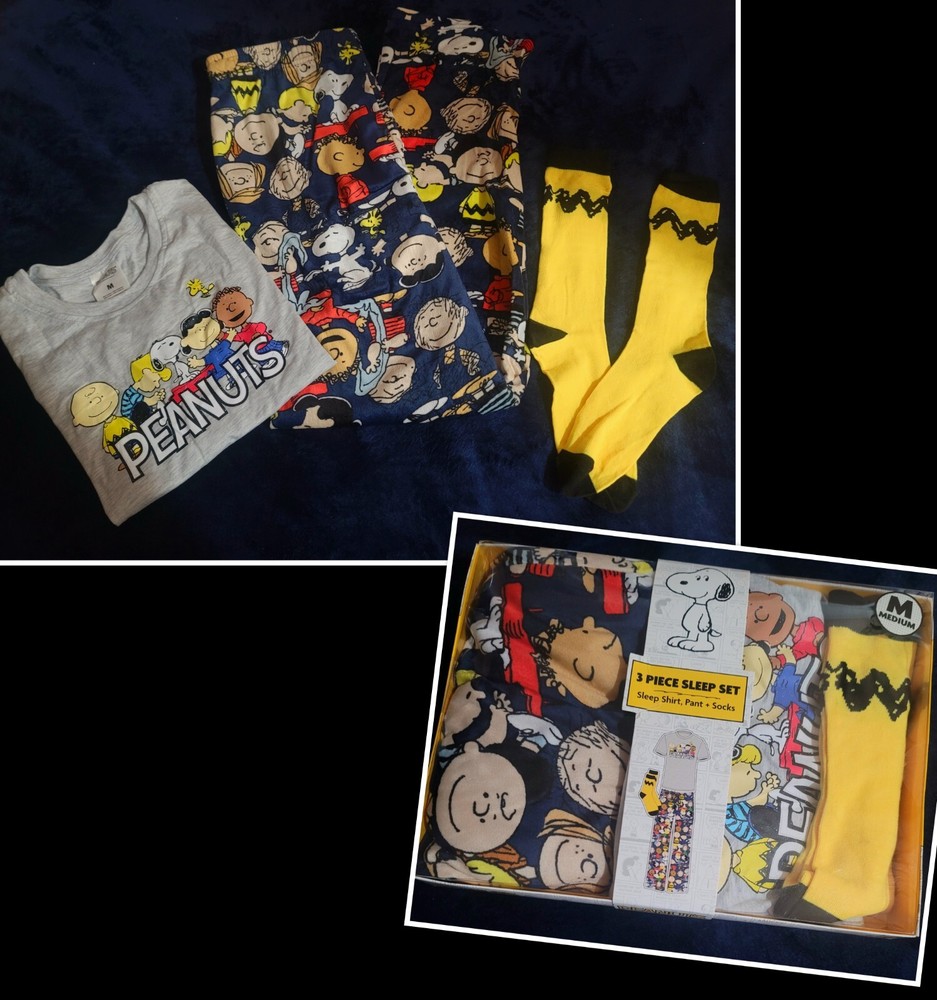 PEANUTS SNOOPY 3 PIECE MEN’S SLEEP SET (T-shirt, Loungepant & 1 pair socks) SZ M