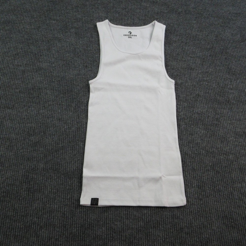 EKKOVISION Shirt Mens 2XL White Sleeveless Round Neck Cotton Spandex Beater NWOT