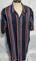 Shaquille XLG Big/Tall Mens Black / Brown Multi Striped SS Button2XLT, 3XLT, 4XL