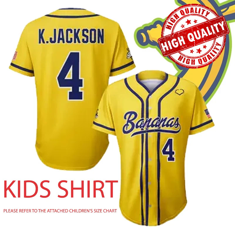 New Rare Kid Youth Savannah Bananas K.Jackson 4 Baseball All Size Jersey TD1688