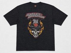 Harley Davidson T-Shirt Cowboy Skull Flames Men’s Large Biker Illinois