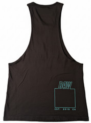 MEN’S MUSCLE CUT TANK TOP: RawGear Black Drop Arm Athletic Gym Sleeveless M/L