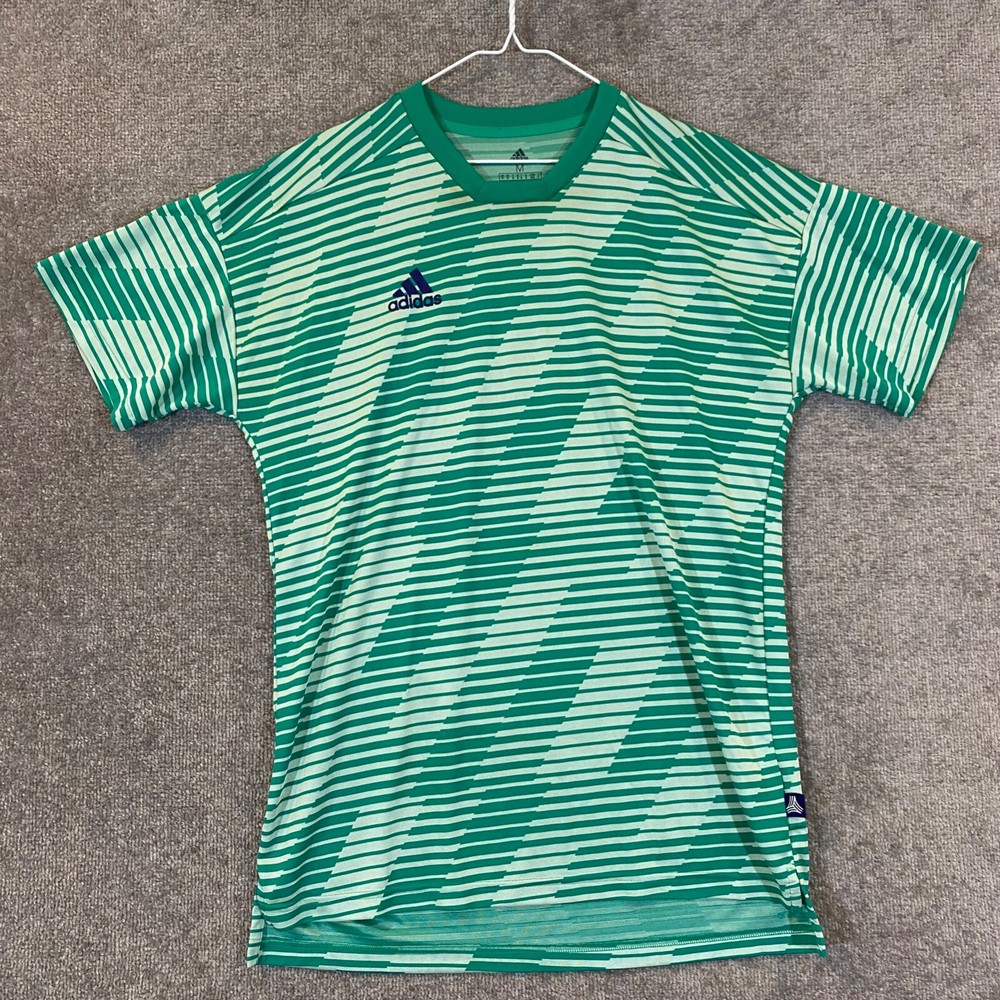 Adidas Shirt Men Medium Green Striped Soccer Tango English Jersey Climate CD8300