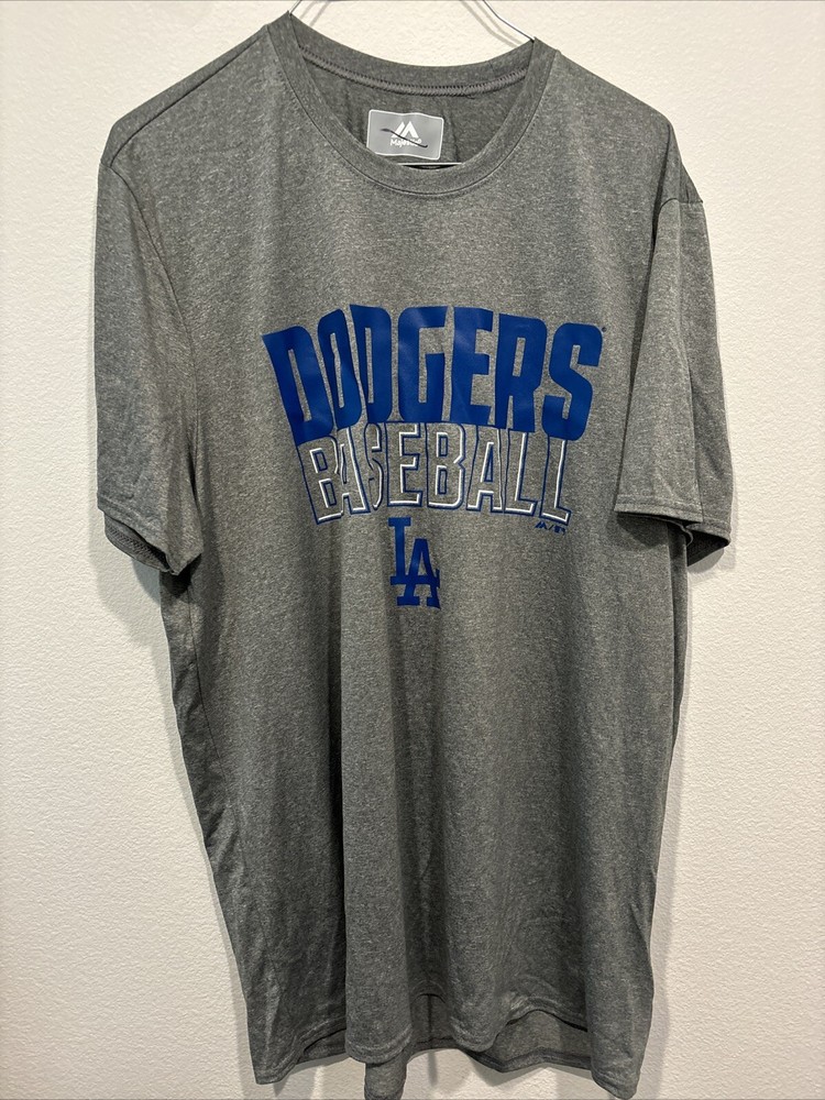 MLB Los Angeles LA Dodgers Majestic T-shirt Mens Size XL Heather Gray Tee