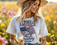 Patriotic Cowboy Dog Graphic T-Shirt Western Ranch Dog Shirt A638