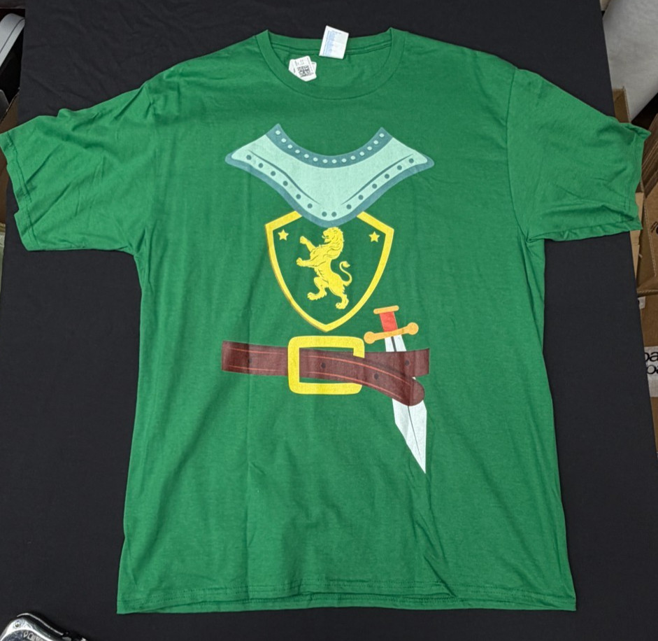 T-Shirt Knight In Armor Ren Faire Fantasy coat of arms green 100% cotton b43