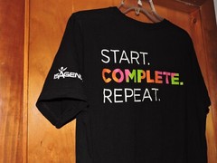 Mens SZ L Blk t-Shirt Start, Complete, Repeat Graphic Active cotton/poly/rayon