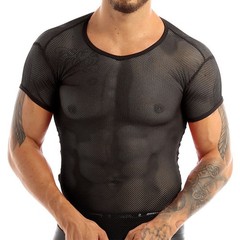 Mens Tops Tank Vest Crop Top Fishnet Holiday Mesh Muscle See Through Shirt