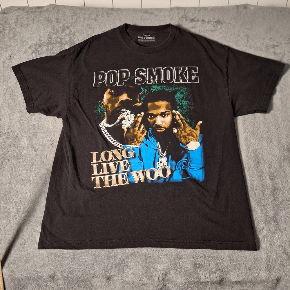 Pop Smoke 90s Rap Hip Hop T-Shirt Classic Graphic Tee Size XL Black Cotton