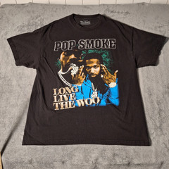 Pop Smoke 90s Rap Hip Hop T-Shirt Classic Graphic Tee Size XL Black Cotton