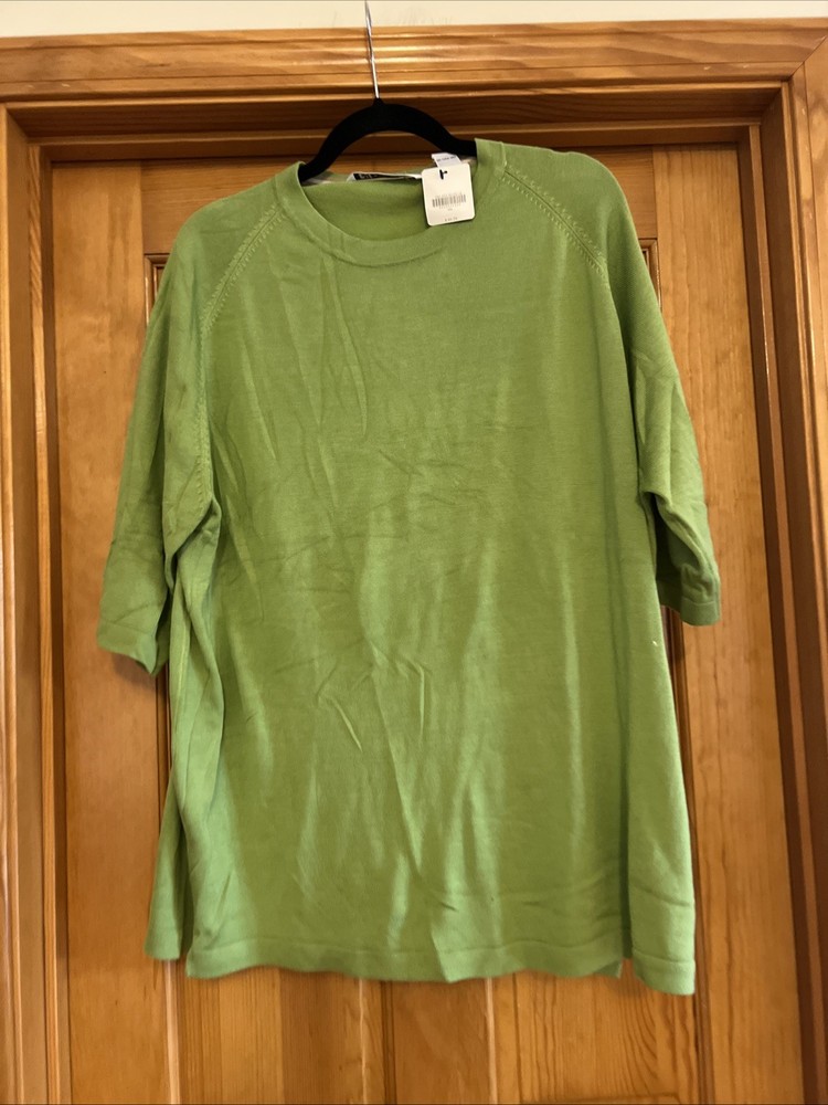 Bachrach Silk Blend Shirt Mens 2XL Green Lightweight Stretch Casual Crewneck