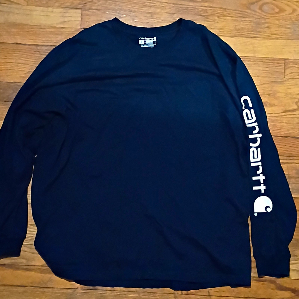 Carhartt Men’s XL T-Shirt Navy Long Sleeve Crew Neck Loose Fit Logo TK0231-M