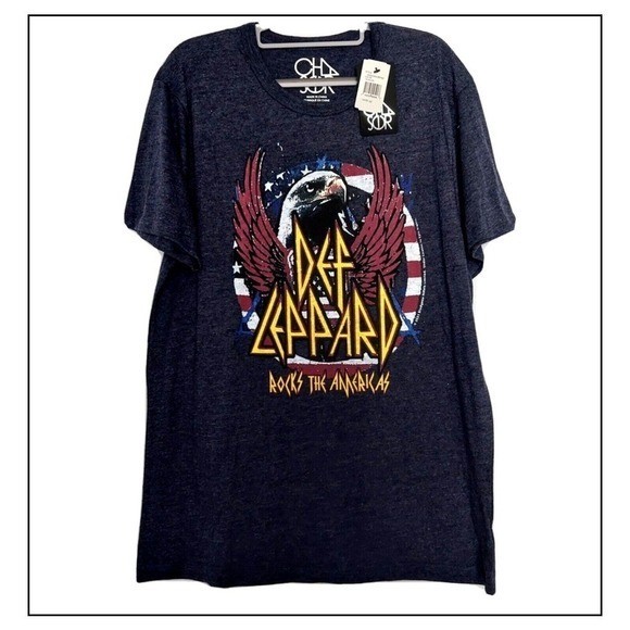 Chaser Shirt Men 2XL Blue Casual Weekend Graphic Def Leppard Rock Band Tee