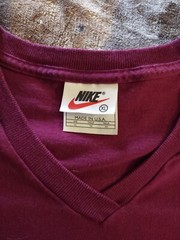 VTG Nike V Neck Tee Mens XL Burgundy Made In USA Embroidered Swoosh