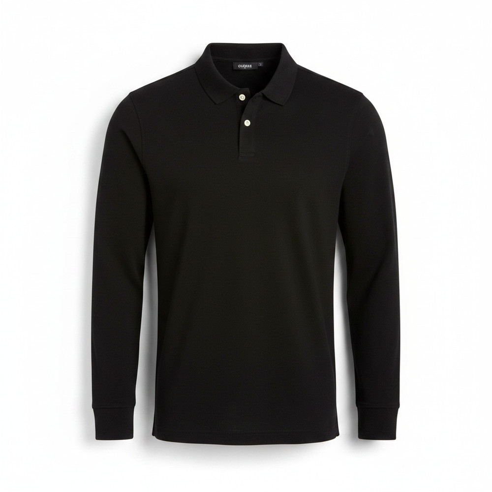 George Mens Polo Shirt Sz M Black Soot Pique Long Sleeve Business Casual Classic