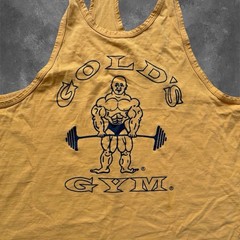 Vintage Gold’s Gym Stringer Tank Top – 90s Style Muscle Shirt Yellow Mens Sz XL