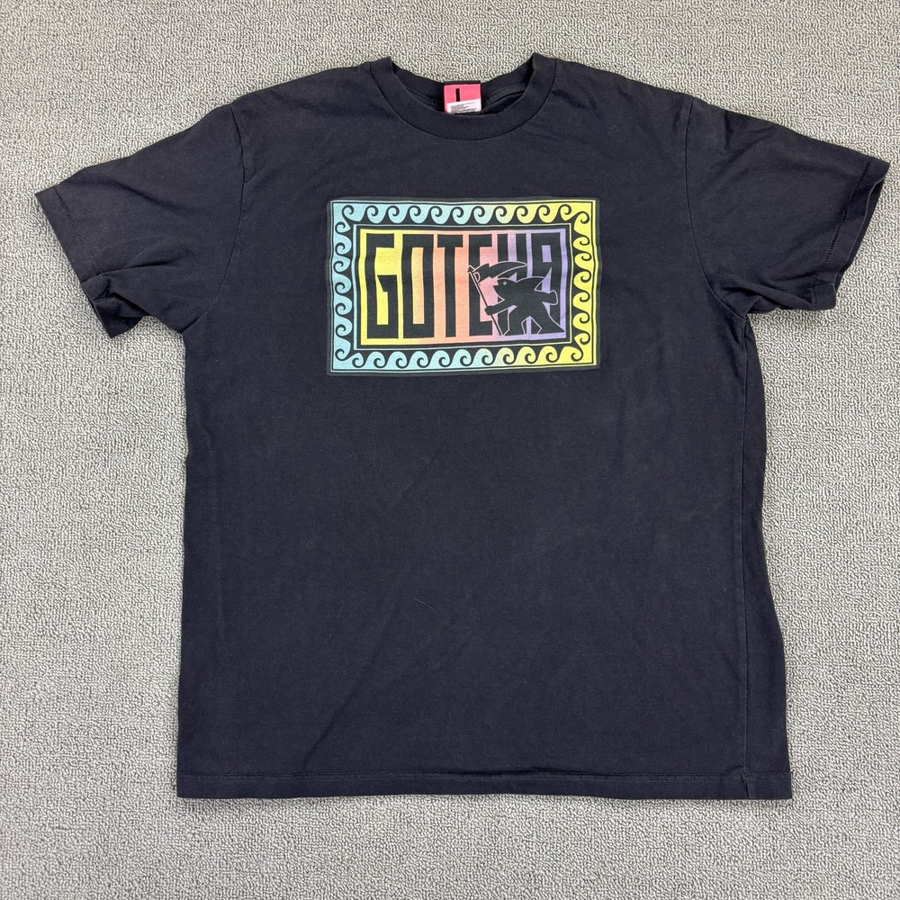 Gotcha Vintage Graphic Tee Rainbow Gradient Logo Wave Border T-Shirt Size Large