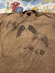 Vintage 90s Japanese Chin Graphic T-Shirt Dog Dogs Brown Poly Blend 50/50 L VTG