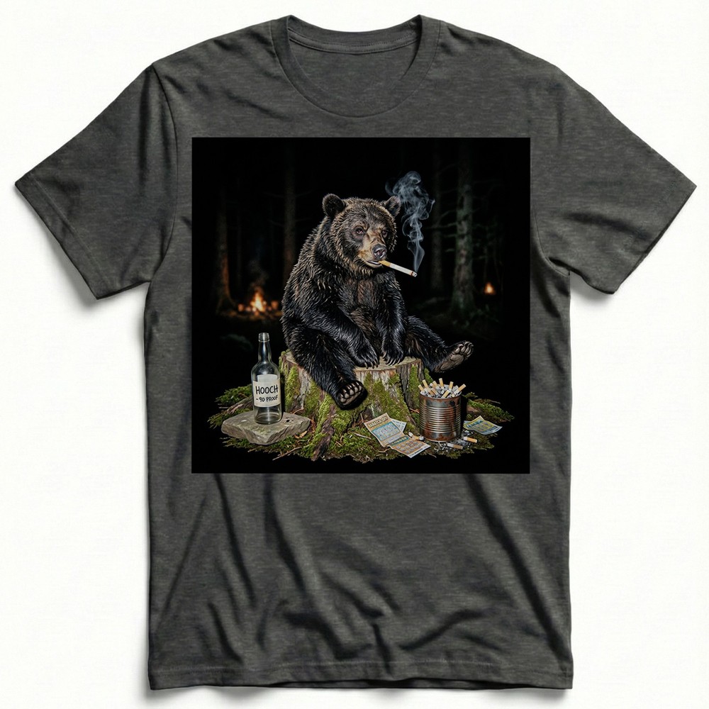 Funny Bear Smoking T-Shirt Bad Habits Forest Wildlife Meme Graphic Tee