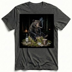 Funny Bear Smoking T-Shirt Bad Habits Forest Wildlife Meme Graphic Tee