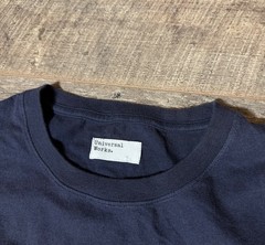 Universal Works T Shirt Mens Size Large Pocket Tee Navy Blue Geometric Pattern