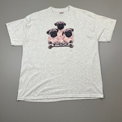 Hanes T Shirt Mens XL Gray Pug Puppy Dog Graphic Vintage Heavyweight 50/50